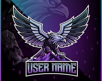 Custom Eagle Gaming Logo | Purple Silver Phoenix Vector Avatar (Digital Download)
