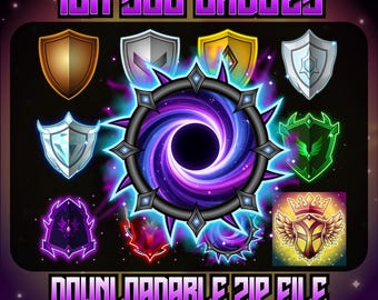 10 Fantasy Shield Sub Badges | Crest, Dragon, Void Streamer Icons (Instant Download)
