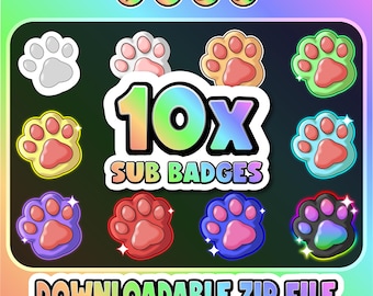 10x Paw Sub Badges | Twitch, Discord Streamer Icons (Instant Download)