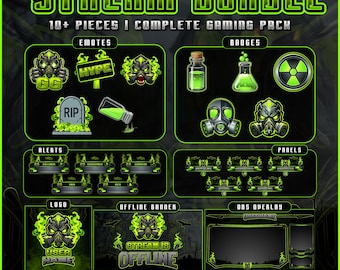 OBS Overlay , Offline Banner for Twitch, YouTube & Kick | Neon Toxic Stream Package | Gamer Mascot Twitch Overlay Bundle,Emotes, Sub Badges