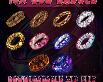 10x Streamer Sub Badges, Jewelry Style, Twitch, YouTube, Kick, Discord (Digital Download)