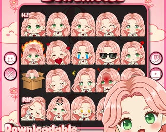 20 Pink Hair Girl Chibi Emotes | Kawaii Twitch & Discord Stream Pack (PNG Instant Download)