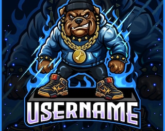 Streetwear Bulldog Gaming Mascot Logo, Hip Hop Pitbull Avatar (Digital Download)