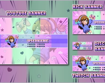 Gamer Banner Pack | Anime Stream Overlay, YouTube, Twitch, Kick, Discord Branding (Digital Download)