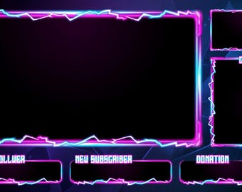Neon Cyberpunk Stream Overlay | RGB Twitch, Kick, YouTube Gaming Package (Digital Download)