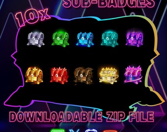 10 Treasure Chest Sub Badges | Crystal, Gold, Mystic Streamer Icons (Instant Download)