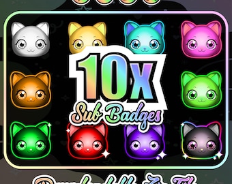 10x Cat Sub Badges | Twitch, Discord Streamer Icons (Instant Download)