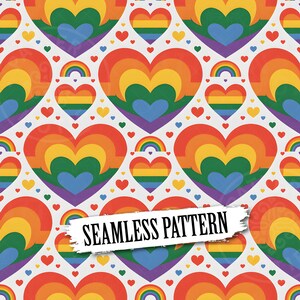Rainbow Hearts Pride Seamless Pattern | Digital Download | LGBTQ Fabric Print | Colorful Love Hearts