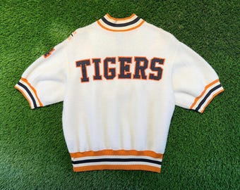 Vintage 50er Jahre Gestickte Tiger Wolle Warm Up Jacke Talon Zipper Mid Century Varsity