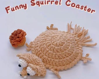 Funny Squirrel Coaster Crochet Pattern, Scrat Amigurumi Cup Holder Pattern, Crochet Animal Coaster Pattern, Beginner-Easy Mug Rug Tutorial
