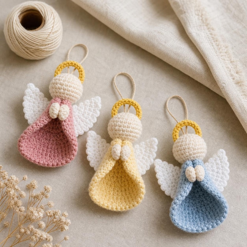 Patrón de ganchillo para adorno de ángel, adorno navideño amigurumi, decoración navideña DIY para árbol, decoración festiva, llavero de ganchillo para principiantes, descarga en PDF imagen 4