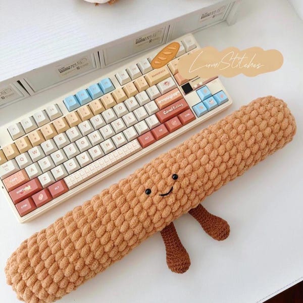Jellycat polssteun gehaakt patroon, stokbrood polssteun en telefoonstandaard, amigurumi-toetsenbord polssteunpatroon, polssteun, bureaubenodigdheden