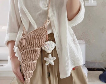 Seashell Bag Crochet Pattern, Sea Conch Bag Tutorial, Spiral Conch Shell Bag, Summer Beach Bag, Shoulder Bag, Women Purse, Boho Handbag, PDF