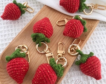 Strawberry Keychain Crochet Pattern, Amigurumi Fruit, Crochet Keychain, Hanging Crochet Charm, Beginner Easy PDF Tutorial, Plushie Gift Idea