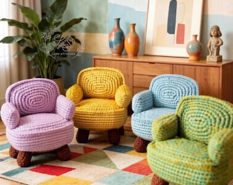 Mini Sofa Crochet Pattern, Amigurumi Furniture Pattern + Video, Crochet Dollhouse Furniture, Easy Doll Couch, Plush Toy Chair, PDF Download
