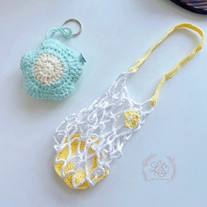 PDF + Video Schema per portaborraccia all'uncinetto a forma di fiore, tutorial per portabevande all'uncinetto, ciondolo pieghevole all'uncinetto per borsa, portabicchiere, custodia per bicchiere