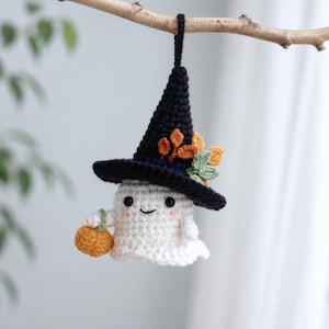 Halloween Pumpkin Ghost Crochet Pattern, Halloween Amigurumi Ghost Pattern, Crochet Fall Decor, Spooky Plushie Toy Keychain, PDF Download
