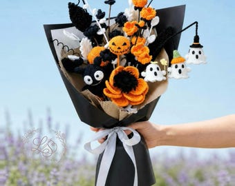 Halloween Flower Bouquet Crochet Pattern: Ghost, Bat, Pumpkin and Flower Amigurumi, Spooky Halloween Decor, DIY Festive Gift, PDF Download