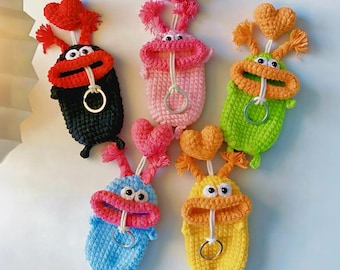 Patrón de crochet para llavero de monstruo, patrón de crochet para funda de llave de coche amigurumi, llavero de monstruo de crochet, tutorial fácil de crochet, llavero
