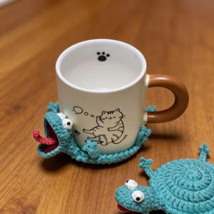 Virkmönster för djurunderlägg, virkmönster för Tom Lizard-underlägg, popup-amigurumi-mugghållare, handledning för muggmatta, enkel PDF + video för nybörjare bild 3
