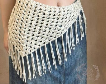 Hip Scarf Crochet Pattern, Bandana Crochet, Boho Head Scarf, Summer Hair Scarf, Beach Cover Up, Hair Kerchief, Waist Wrap, Beginner Easy PDF