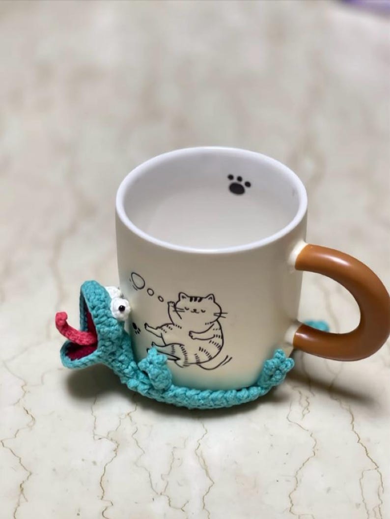Virkmönster för djurunderlägg, virkmönster för Tom Lizard-underlägg, popup-amigurumi-mugghållare, handledning för muggmatta, enkel PDF + video för nybörjare bild 6
