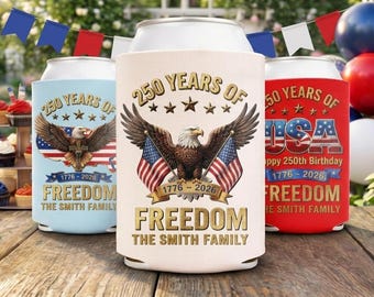 Personalisierter Dosenkühler zum 250-jährigen Jubiläum der USA, Benutzerdefinierter Familienname Vaterländisch Koozie 1776-2026, Geschenk zum Unabhängigkeitstag