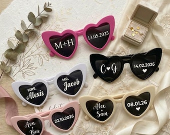 Personalized Heart Wedding Sunglasses,Bridal Shower Party Favors, Bride Squad Glasses, Bachelorette Sunglasses, Wedding Photo Booth Props