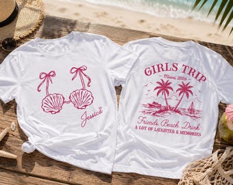 Personalized Name Girls Trip Shirt, Miami Bachelorette Shirt, Beach Vacation Tee, Matching Girls Trip T-Shirt, Custom Friends Trip Shirt
