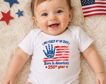 Body personalizado para bebê comemorativo do 250º aniversário dos EUA, "Meu Primeiro 4 de Julho", roupa para celebrar o 250º aniversário da América, presente patriótico para bebê