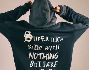 Vintage Washed Graphic Hoodie, Super Rich Kids Fake Friends Streetwear