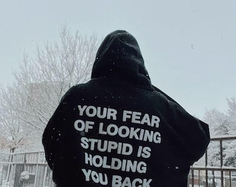 Oversized Black Fleece Hoodie – Motivational Back Print, Unisex Streetwear