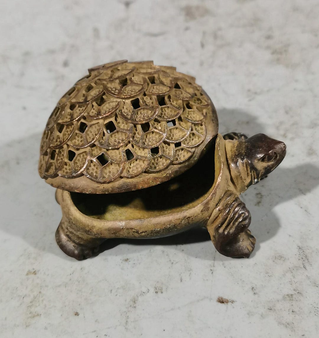 Vintage Bronze Carved Golden Coin Turtle Incense Burner Statue - Etsy