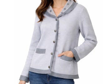 Sleeping On Snow Merino Wool Cardigan Womens Large Blue Nordic Cozy Luxury
