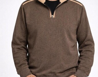 Vintage St Croix Pullover Herren Große Braun Tan Viertel-Zip Baumwolle Stricken USA Luxus