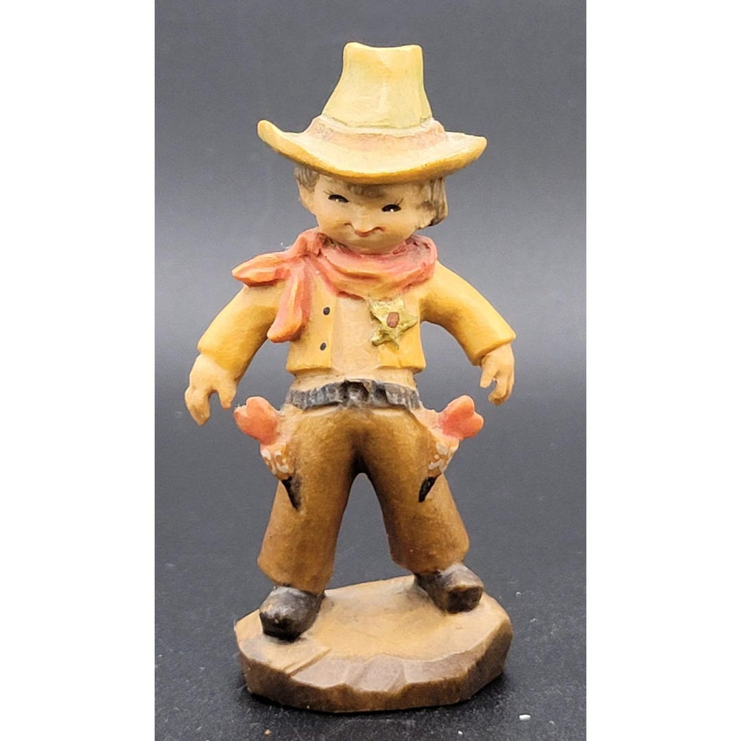 Vintage ANRI Hand Carved Wood Cowboy Boy Figurine Italy Sanderson's ...