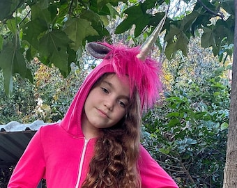 Déguisement de licorne fuchsia pour enfant | Tenue rose d'Halloween | Cadeau d'anniversaire fait main pour fille