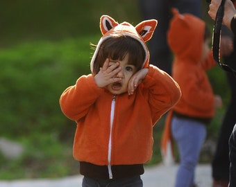 Halloween Fox Costume Jacket / Fox Orange Hoodie / Costume Prop / Kids&Babies Playwear / Fleece Jacket / Carnival Outfit / Birthday Gift