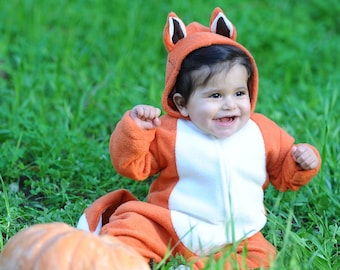 Fox Baby Costume / Halloween Baby Costume / Newborn Costume / Fox Jumpsuit / Sleep Suit / Size 6-12M 12-18M / Clearance / Birthday Gift
