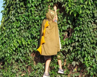 Dinosaur Cape Costume for Kids / Green Dino Cloak / Handmade Children's Playwear / Halloween & Birthday Gift / Imaginative Dress-Up