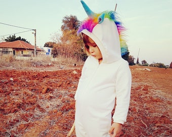 Regenbogen Mähne und Schweif Einhorn Kostüm für Babys | Weißes Einhorn Halloween Kostüm | Geschlechtsneutrales Kostüm | Perfektes Geburtstagsgeschenk