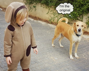 Halloween Puppy Dog Costume / Puppy Dog Jumpsuit Costume / Kids&Babies Costume Wear / Brown Dog Playsuit / Animal Pjs / Birthday Gift
