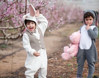 White Rabbit Jumpsuit Costume / Halloween Bunny Costume / Rabbit Playsuit / Kids&Babies Costume Wear / Animal Onesie / Birthday Gift