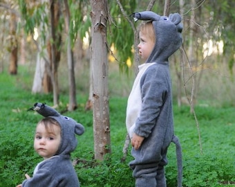 Gray Mouse Jumpsuit Costume / Mouse Halloween Costume / Kids&Babies Costume Wear / Mouse Pjs / Carnival Outfit / Birthday Gift