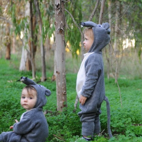 Gray Mouse Jumpsuit Costume / Mouse Halloween Costume / Kids&Babies Costume Wear / Mouse Pjs / Carnival Outfit / Birthday Gift