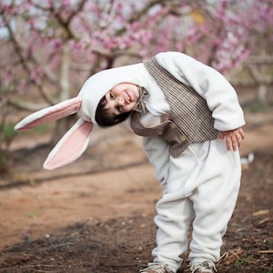 White Rabbit Jumpsuit Costume / Halloween Bunny Costume / Rabbit Playsuit / Kids&Babies Costume Wear / Animal Onesie / Birthday Gift image 3