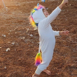 White Unicorn Handmade Playsuit Costume With Rainbow Mane&Tail - Unique & Personalized | ThumbelinaWorkshop