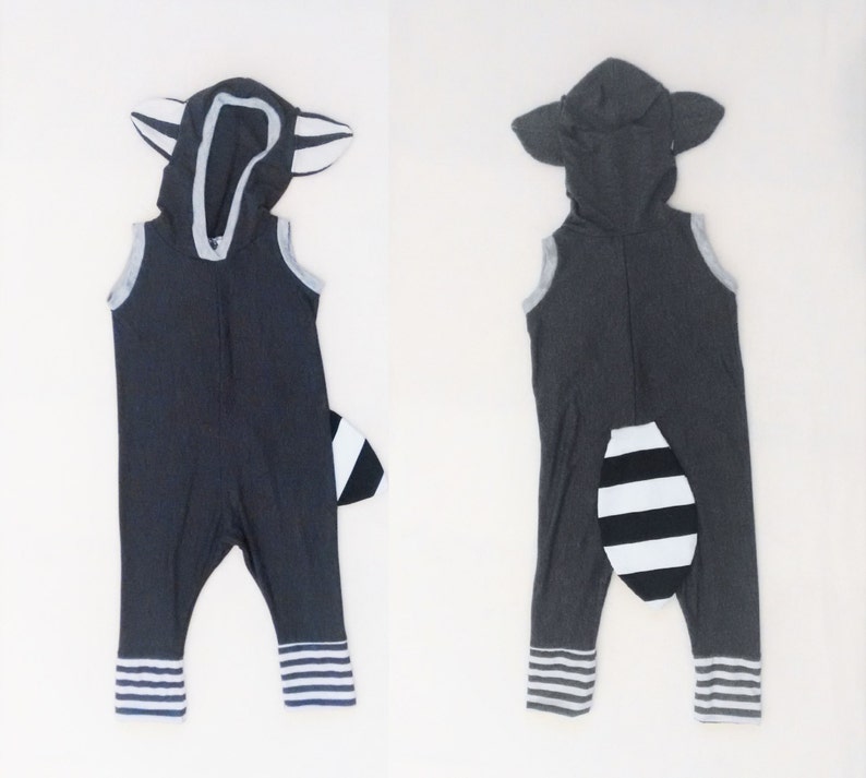 Raccoon Halloween Costume / Raccoon Romper / Kids&Babies Costume / Short Playsuit / Animal Playwear / Carnival Outfit / Birthday Gift image 6