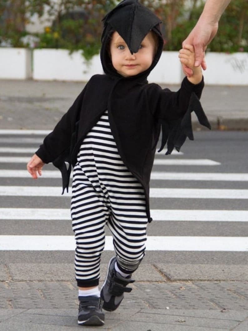 Halloween Crow Costume / Raven Striped Jumpsuit / Black Bird Costume / Kids&Babies Costume Wear / Carnival Outfit / Birthday Gift image 4