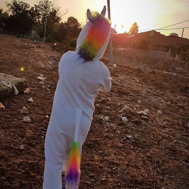 White Unicorn Handmade Playsuit Costume With Rainbow Mane&Tail - Unique & Personalized | ThumbelinaWorkshop